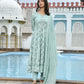 Vaasva Women's Sky Blue Cotton Anarkali Set With Solid Pant And Embroidered Dupatta | Swadesiicart