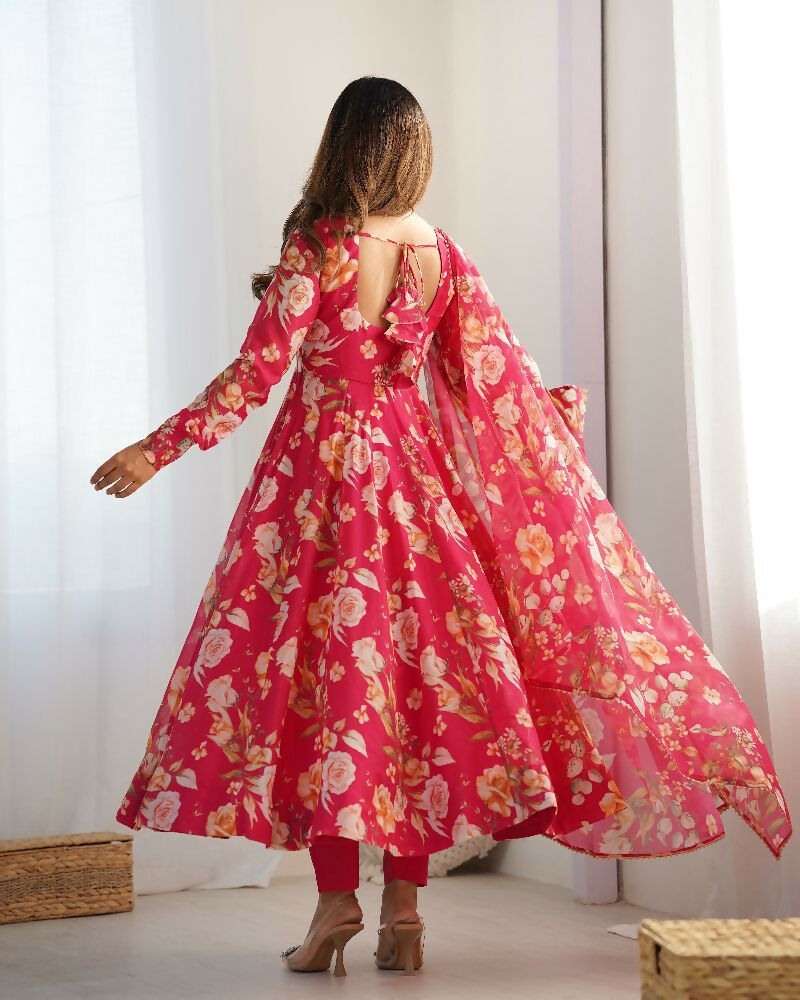 Joban Fashion Pink Kurta Set Organza Sequin Embroidery Work - Swadesiicart
