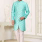 Raivat Ethnic Banarasi Jacquard Embroidery Semi Indo Western Sherwani In Green Colour | Swadesiicart