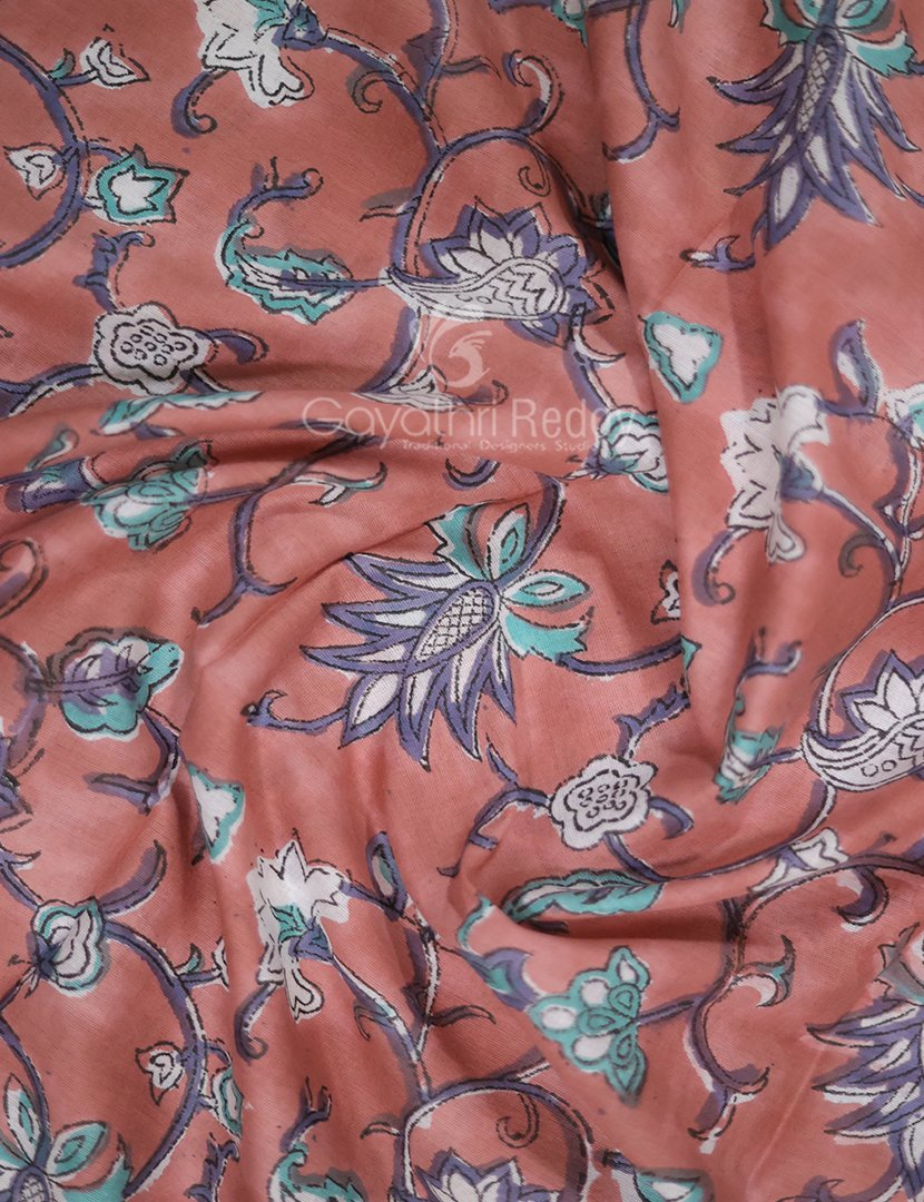 Pastel Chikoo Coloured Combination Printed Cotton Saree By Gayathri Reddy Designer Studio | Swadesiicart