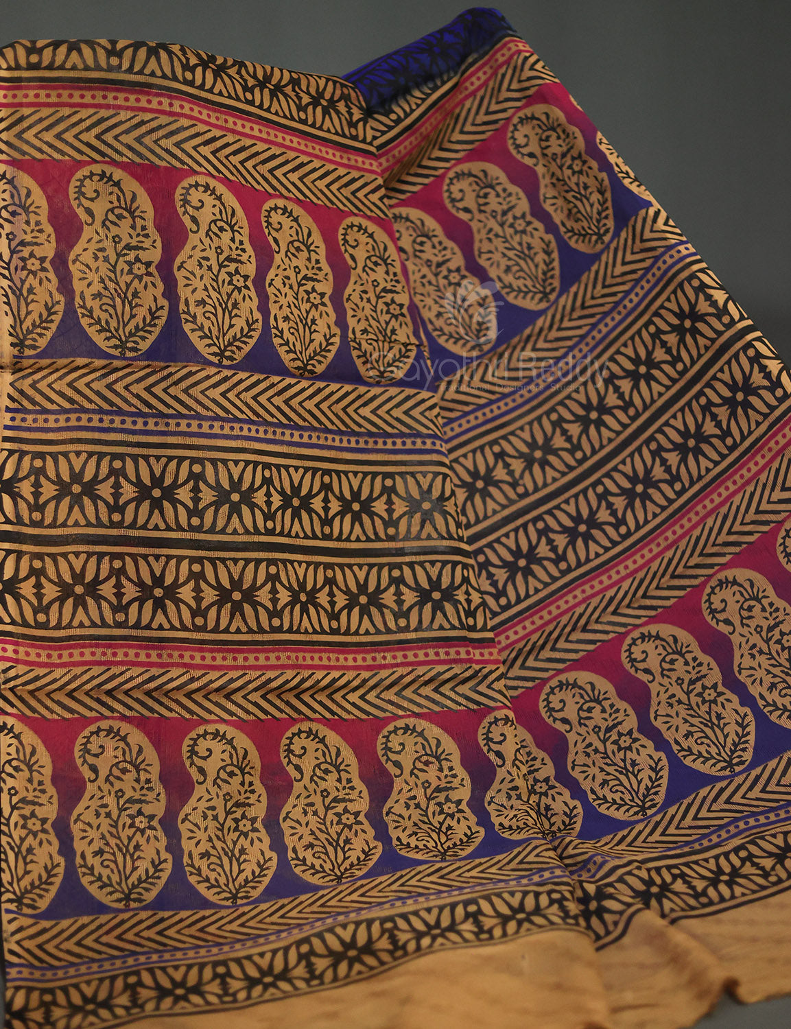 Ink Blue With Light Chikoo Leheriya Georgette Saree By Gayathri Reddy Designer Studio | Swadesiicart
