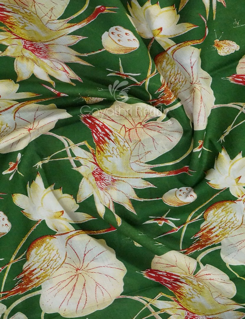 Block Print Mango Green Coloured Mulmul Cotton Saree By Gayathri Reddy Designer Studio | Swadesiicart