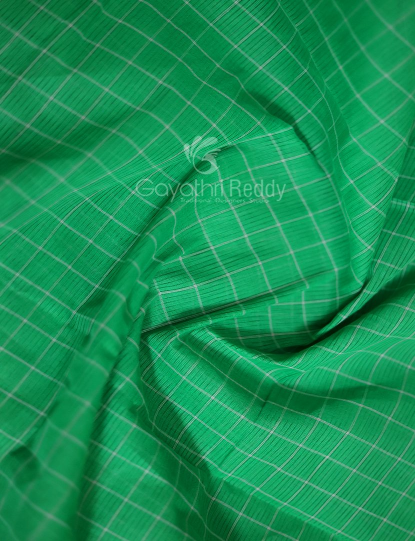 Light Green With Checks Pure Mangalgiri Cotton Saree By Gayathri Reddy Designer Studio | Swadesiicart