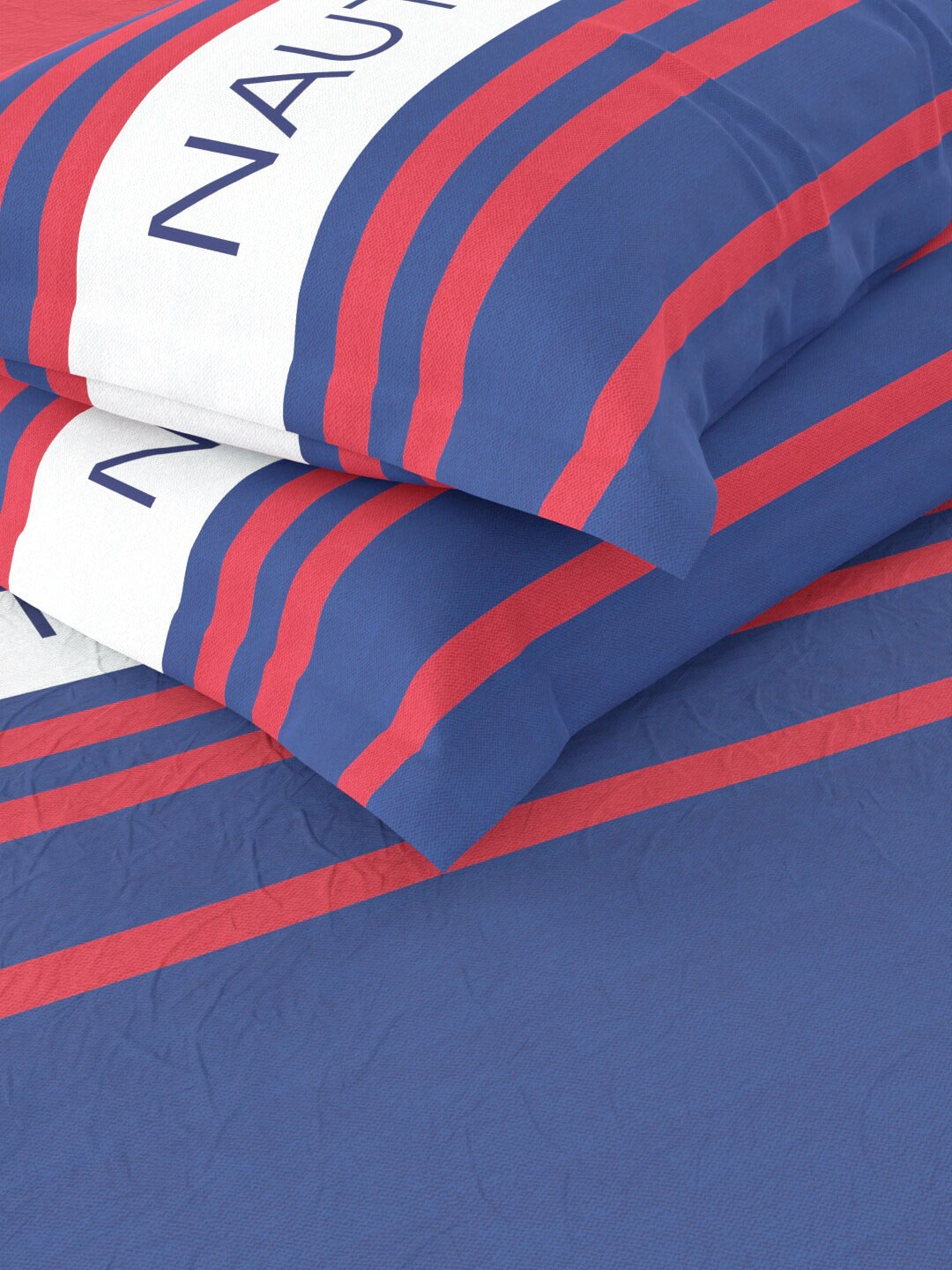 Nautica Bradford Red & Blue Striped 160 TC Pure Cotton King Bedsheet & 2 Pillow Covers - Swadesiicart