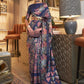 Mitera Navy Blue & Pink Floral Zari Silk Blend Banarasi Saree | Swadesiicart