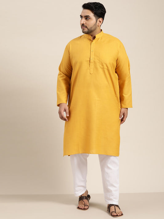 Sojanya Plus Size Men Mustard Yellow Pure Cotton Kurta | Swadesiicart