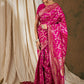 Sangria Pink & Gold-Toned Floral Woven Design Zari Banarasi Saree | Swadesiicart