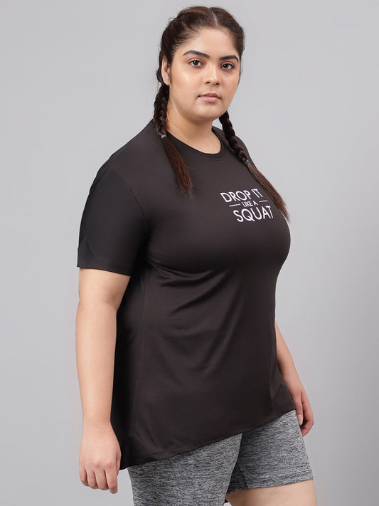 MKH Plus Size Typography Printed Drop-Shoulder Sleeves Relaxed Fit Dri-FIT T-shirt - Swadesiicart
