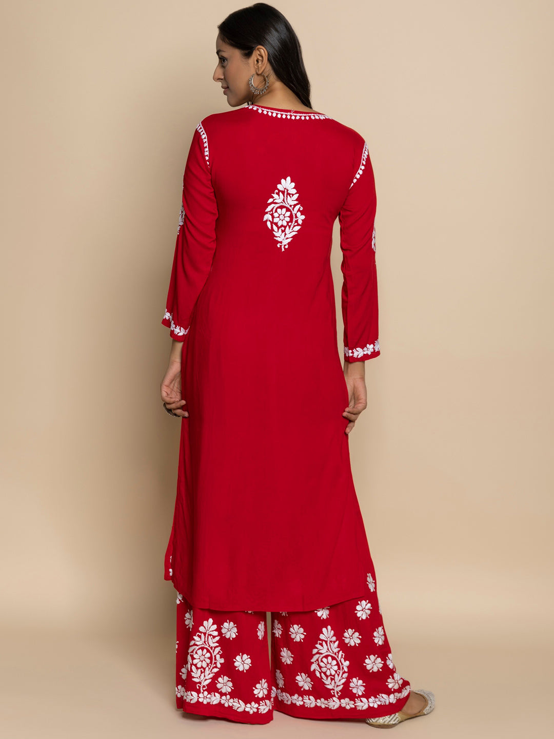 HOUSE OF KARI Floral Embroidered Chikankari Cotton A-Line Kurta | Swadesiicart