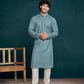 Blue Viscose Designer Sequance Embroidery Work Men's Kurta Set - Mahotsav