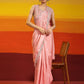 Peach Silk Satin Plain Ready to wear Saree with stitched Blouse - Vrinda | Swadesiicart