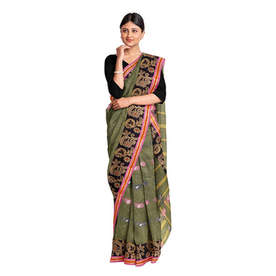 Exclusive Collection 100% Pure Cotton Pesta Tant Saree With Hand Weaving Work