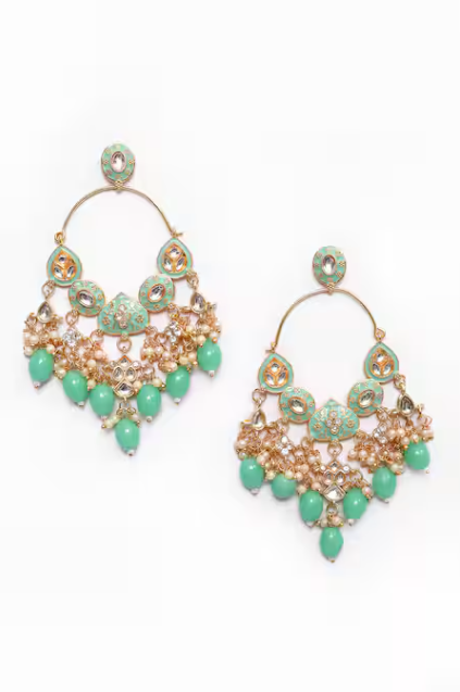New Stylish Ethnic Partywear Light Green Hoops Kundan Earrings for Womens by House of Ree | Swadesiicart