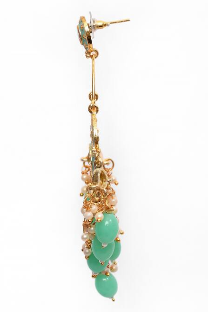 New Stylish Ethnic Partywear Light Green Hoops Kundan Earrings for Womens by House of Ree | Swadesiicart