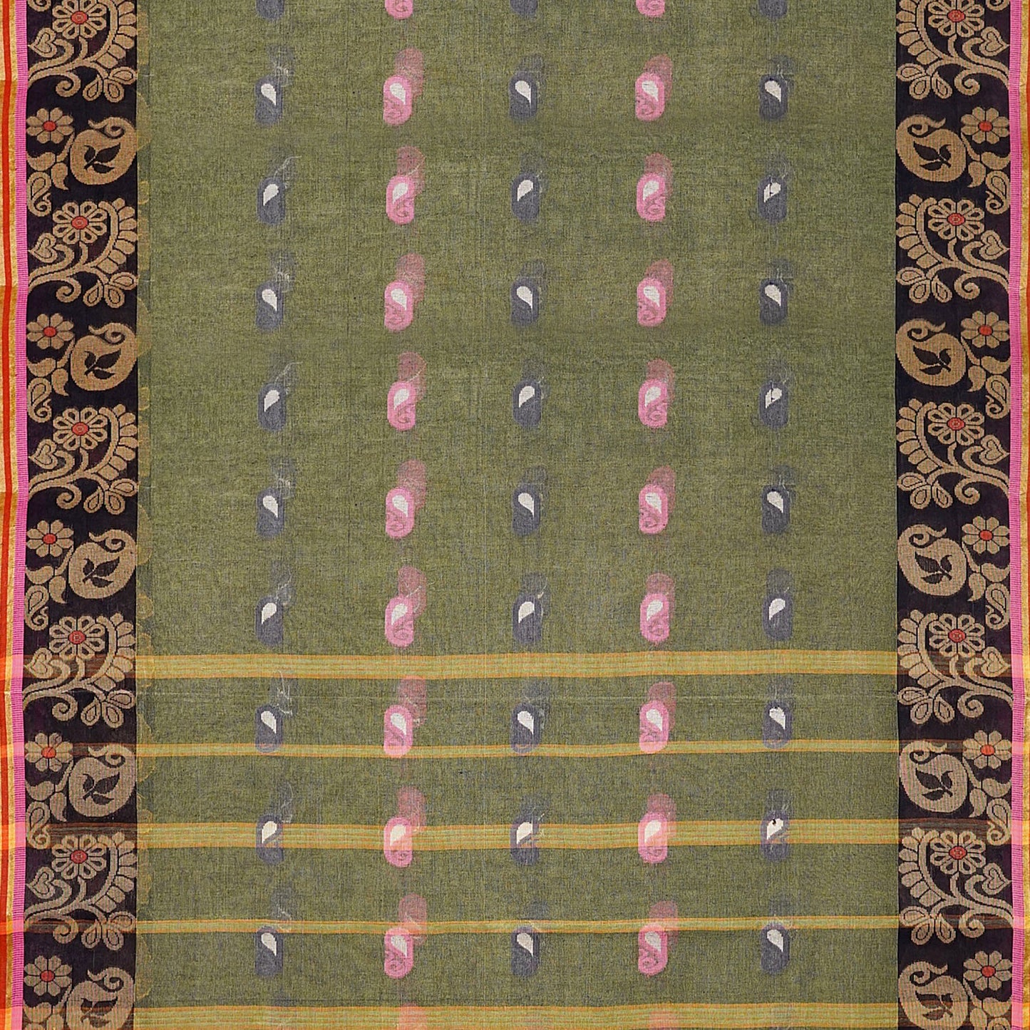 Exclusive Collection 100% Pure Cotton Pesta Tant Saree With Hand Weaving Work - Swadesiicart