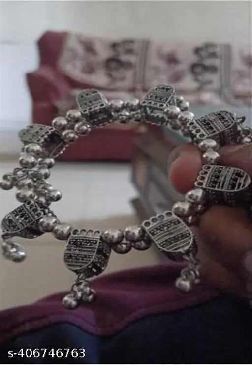 Tehzeeb Creations Women's Silver Colour Oxidised Bangles - Swadesiicart