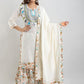 Kalini Off White Floral Yoke Desig Mirror Work Pure Cotton Kurta & Sharara With Dupatta | Swadesiicart