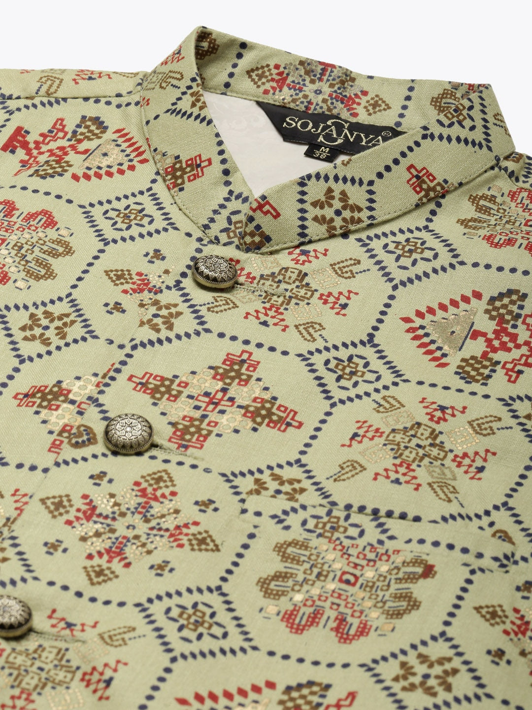 Sojanya Men Green Ethnic Motifs Kurta with Pyjama & Nehru Jacket | Swadesiicart