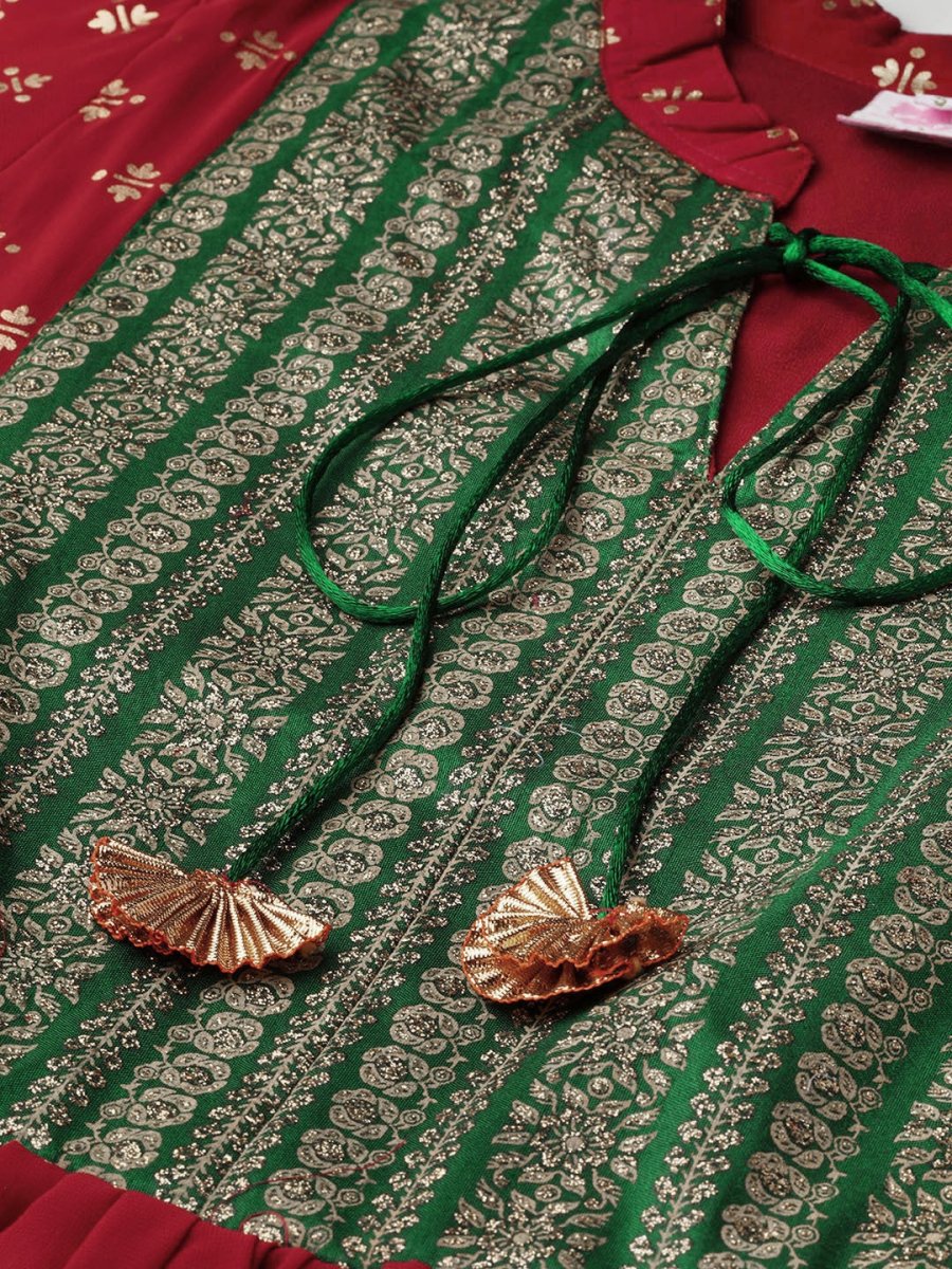 Ahalyaa Maroon & Green Printed A-Line Kediya Tunic | Swadesiicart