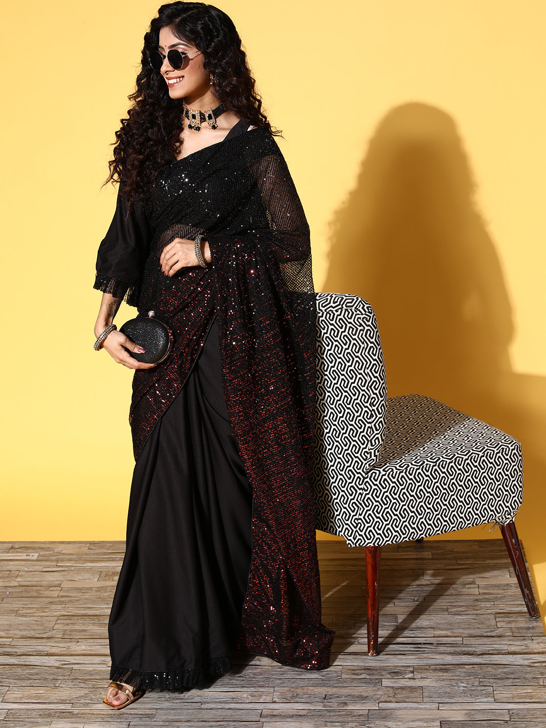 Tikhi Imli Woman Embellished Sequinned Satin Saree | Swadesiicart