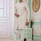Raivat Ethnic Banarasi Jacquard Embroidery Indo Western Sherwani In Cream Colour | Swadesiicart
