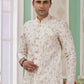 Raivat Ethnic Banarasi Jacquard Embroidery Indo Western Sherwani In Cream Colour | Swadesiicart