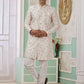 Raivat Ethnic Banarasi Jacquard Embroidery Indo Western Sherwani In Cream Colour | Swadesiicart
