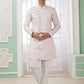 Raivat Ethnic Banarasi Jacquard Embroidery Indo Western Sherwani In Cream Blue Colour | Swadesiicart