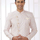 Raivat Ethnic Banarasi Jacquard Embroidery Indo Western Sherwani In Cream Blue Colour | Swadesiicart