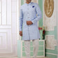 Raivat Ethnic Banarasi Jacquard Embroidery Indo Western Sherwani In Blue Colour | Swadesiicart