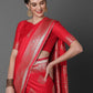 Mitera Red & Silver-Coloured Ethnic Motifs Zari Woven Design Silk Blend Banarasi Saree | Swadesiicart