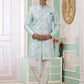 Raivat Ethnic Banarasi Jacquard Embroidery Indo Western Sherwani In Green Colour | Swadesiicart