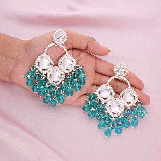 Tehzeeb Creations Gold Polish Green Colour Earrings | Swadesiicart