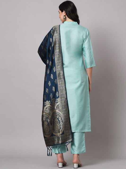 Kalini Cotton Silk Blend Kurta with Trousers & Banarasi Silk Dupatta | Swadesiicart