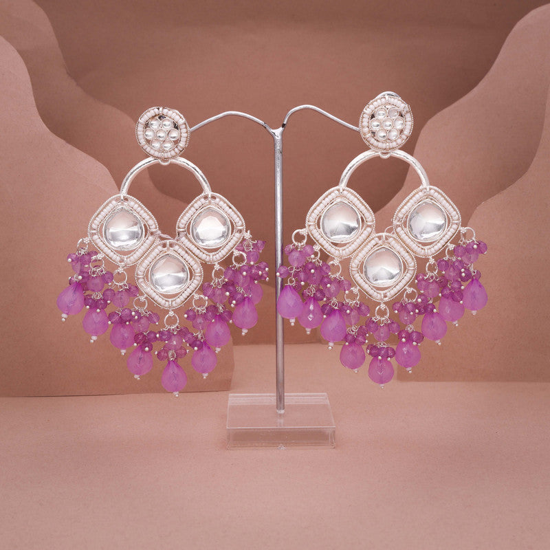 Tehzeeb Creations Gold Polish Lavender Colour Earrings | Swadesiicart