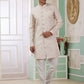 Raivat Ethnic Banarasi Jacquard Embroidery Indo Western Sherwani In Beige Colour | Swadesiicart