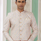 Raivat Ethnic Banarasi Jacquard Embroidery Indo Western Sherwani In Beige Colour | Swadesiicart