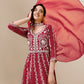 HERE&NOW Maroon & White Ethnic Motifs Embroidered Chikankari Kurta & Dupatta | Swadesiicart