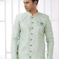 Raivat Ethnic Banarasi Jacquard Embroidery Indo Western Sherwani In Green Colour | Swadesiicart