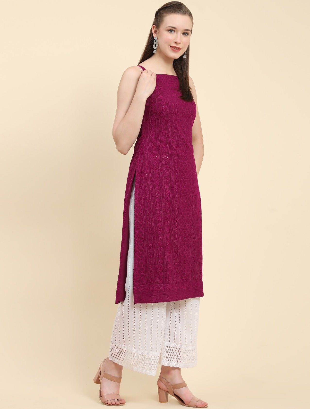 Kalini Ethnic Motifs Embroidered Chikankari Georgette Kurta | Swadesiicart