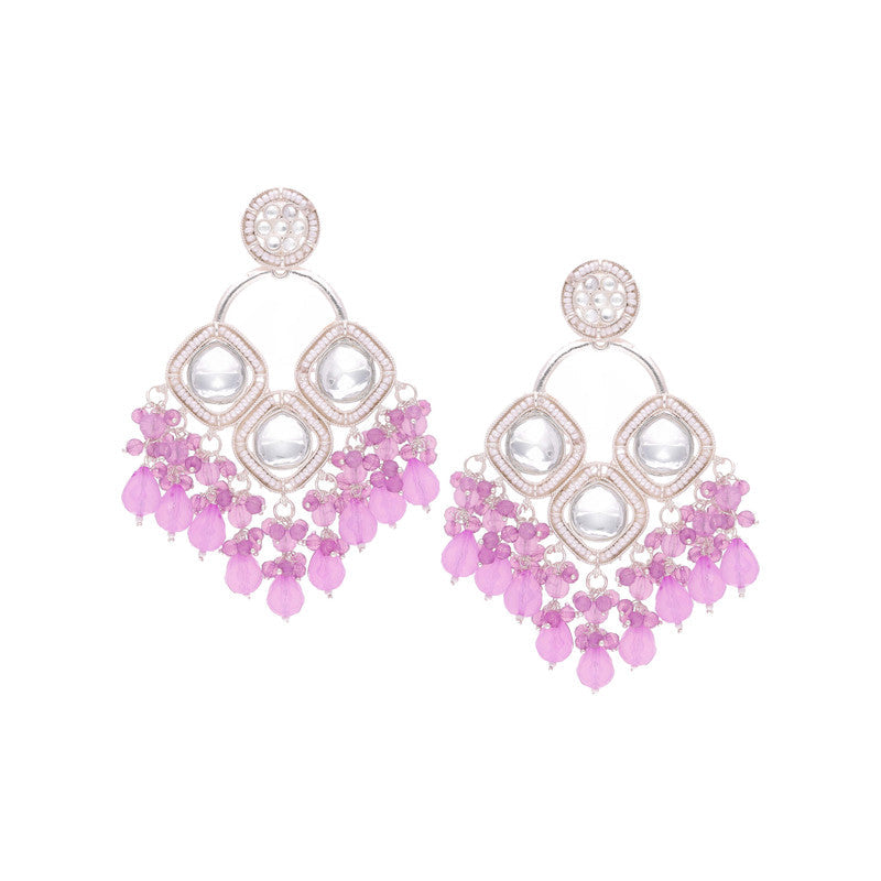 Tehzeeb Creations Gold Polish Lavender Colour Earrings | Swadesiicart