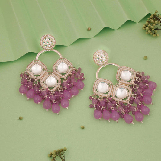 Tehzeeb Creations Gold Polish Lavender Colour Earrings | Swadesiicart