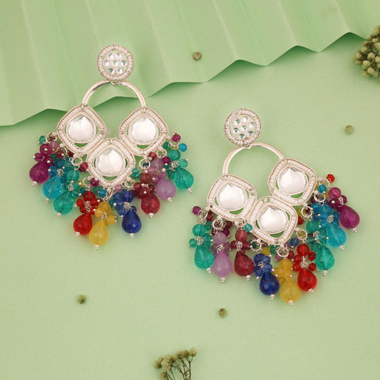 Tehzeeb Creations Gold Polish Multi Colour Earrings - Swadesiicart