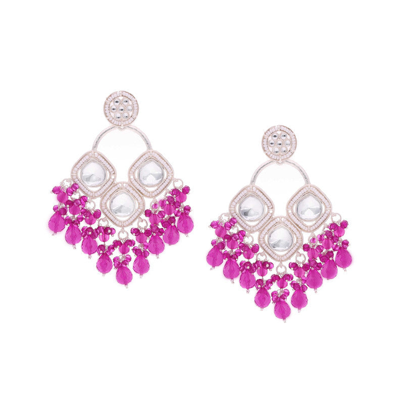 Tehzeeb Creations Gold Polish Pink Colour Earrings | Swadesiicart
