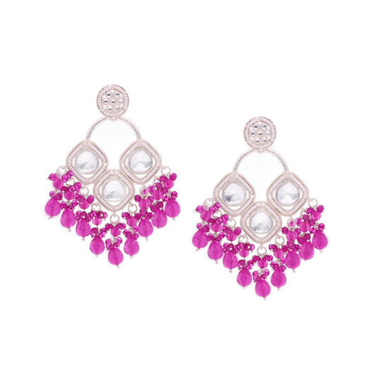 Tehzeeb Creations Gold Polish Pink Colour Earrings | Swadesiicart