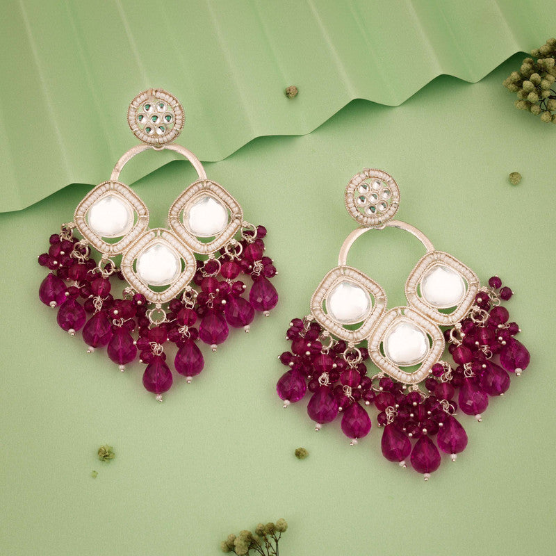 Tehzeeb Creations Gold Polish Pink Colour Earrings | Swadesiicart