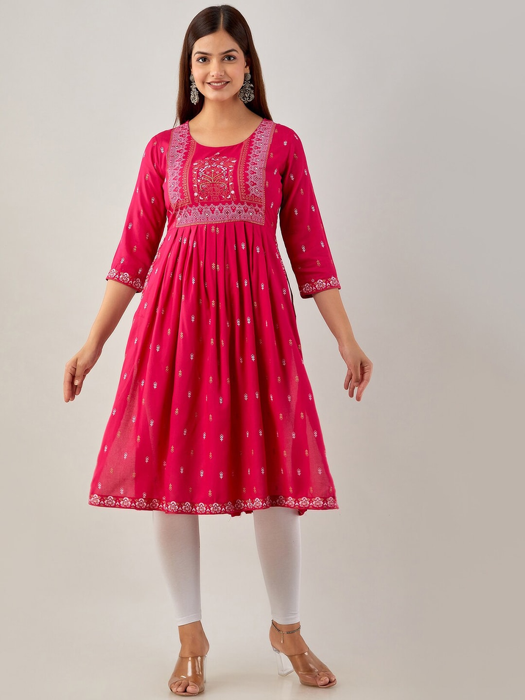 Kalini Ethnic Motifs Printed Mirror Work Kurta - Swadesiicart