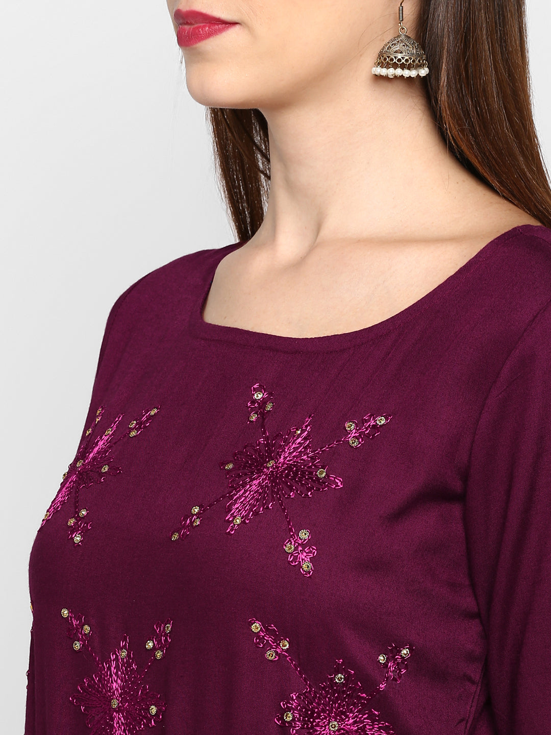 NOZ2TOZ Women Purple Rayon Kurta (1pc) - Swadesiicart