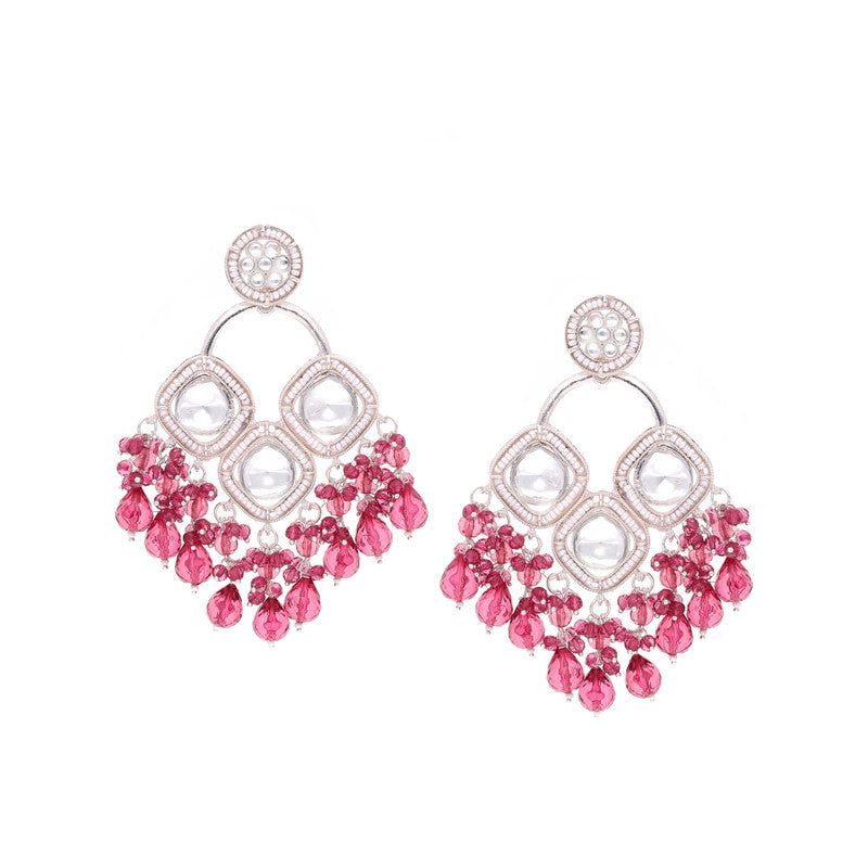Tehzeeb Creations Gold Polish Rani Pink Colour Earrings | Swadesiicart