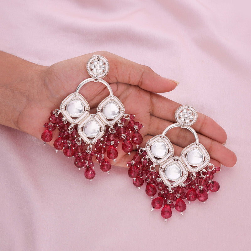 Tehzeeb Creations Gold Polish Rani Pink Colour Earrings | Swadesiicart